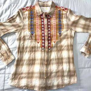 Johnny Was 3J Workshop Long Sleeve Shirt Sz S Embroidered Button Up Back